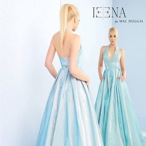 Ieena By Mac Duggal Halter Neck Ball Gown in Shimmering Ice Size 10